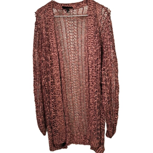 Lane Bryant Open Knit Crochet Cardigan Dusty Rose Pink Women's Size 14/16 - Picture 1 of 6